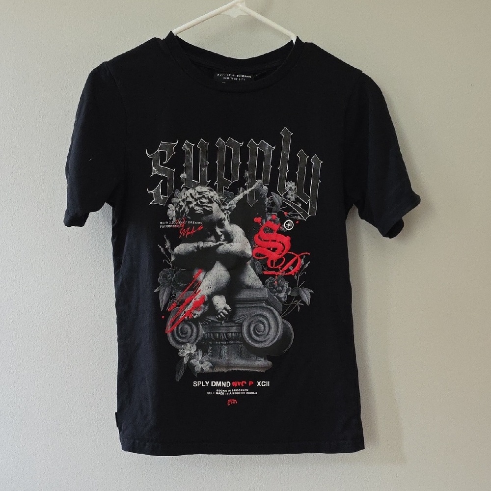 Black Graphic T-Shirt with Angel Design